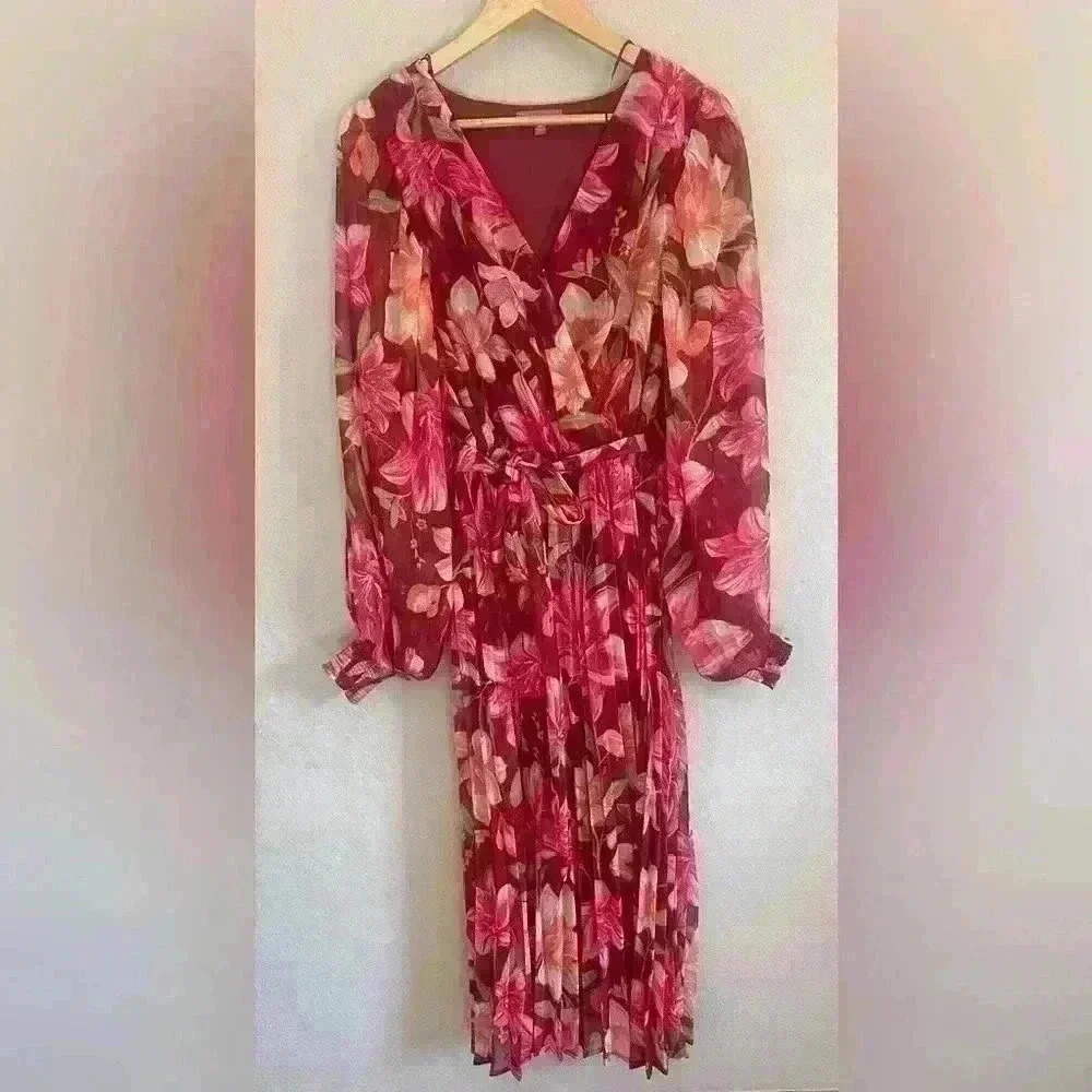 Flying Tomato  SUCH A BETTY FLORAL WOVEN MIDI DRESS SizeMedium Long Sleeve Women - Picture 3 of 11